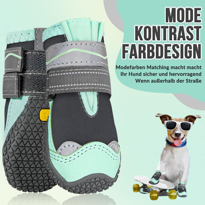 Eyein Hundeschuhe Pfotenschutz, 4 Stück Wasserabweisend Hundeschuhe mit Rutschfester Sohle und refle