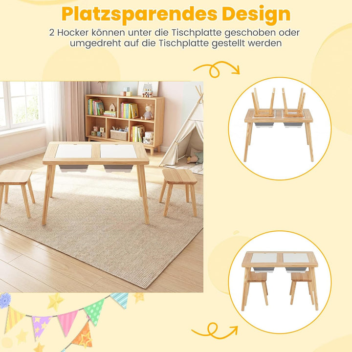 COSTWAY 6 in 1 Kinder Spieltisch, sensorisch Tisch mit doppelseitigen Tischplatte & 2 faltbaren Behä