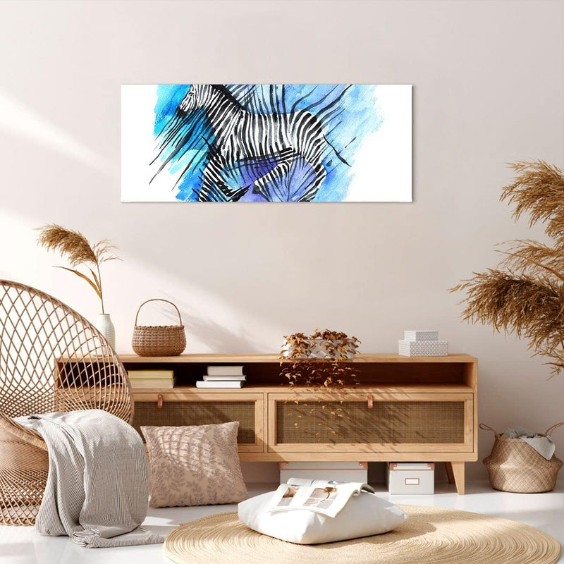 Panorama Bilder auf Leinwand 100x40cm Leinwandbild Zebra Streifen Tierwelt Pelz Gross Wanddeko Bild