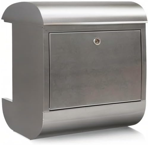 banjado Briefkasten Edelstahl 38x43x12cm & 2 Schlüssel - rostfreier Edelstahl Briefkasten mit Zeitun