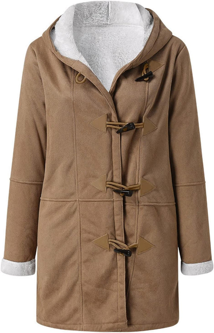 Oversize Fleecejacke Damen Lang Einfarbig Winterjacke Wildleder Sweatjacke mit Kapuze Zweireihige St