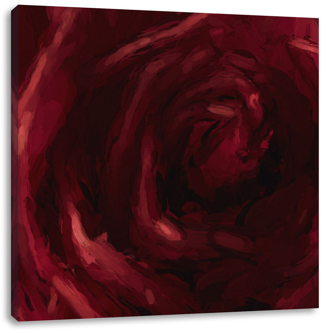 Rote Rose Pinsel Effekt, Format: 70x70 auf Leinwand, XXL riesige Bilder fertig gerahmt mit Keilrahme