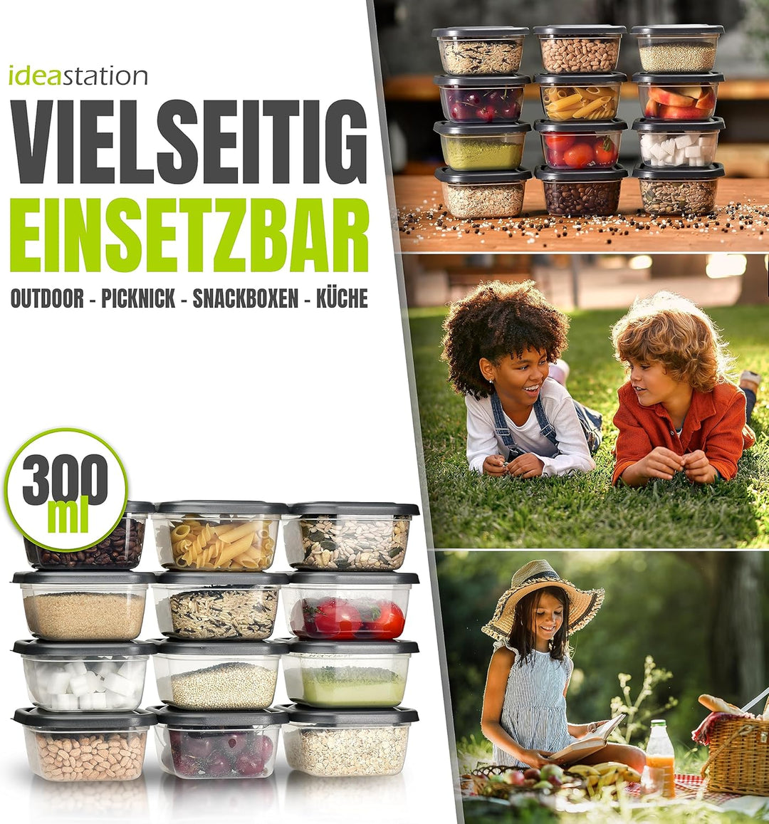 Gefrierdosen 300ml mit Deckel 12 Stück - anthrazit - stapelbare Dosen mit Deckel - kleine Frischhalt