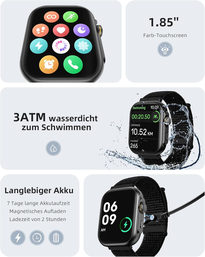 Parsonver Smartwatch Herren Damen mit Telefonfunktion, Fitnessuhr mit GPS, 3 ATM wasserdichte für Sc