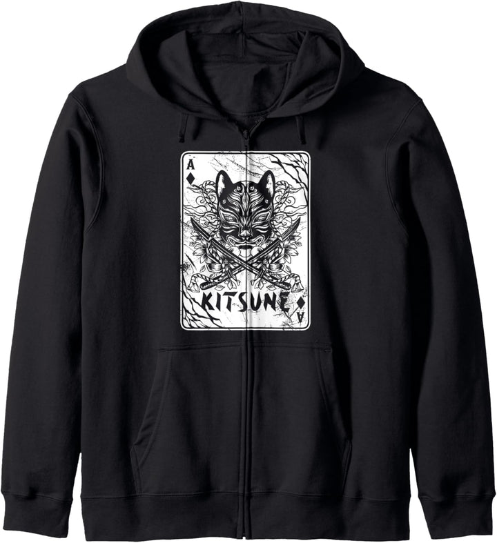 Kitsune Japanische Oni Maske Dämon Maske Samurai Streetwar Kapuzenjacke