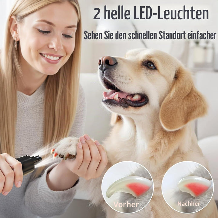 Casfuy Neue 6-Gang Krallenschleifer für Hunde – 50% Mehr Leistung mit 2 LED Lichtern Leise 7 Stunden