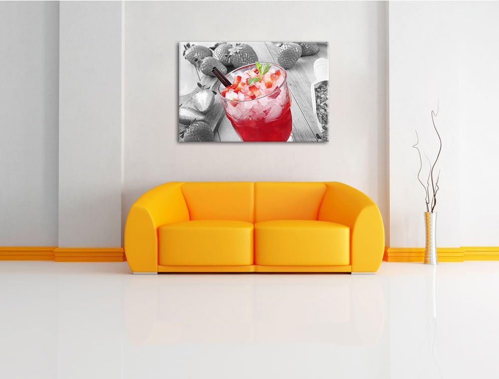 Erdbeercocktail neben Kandiszucker schwarz/weiss Format: 100x70 auf Leinwand, XXL riesige Bilder fer