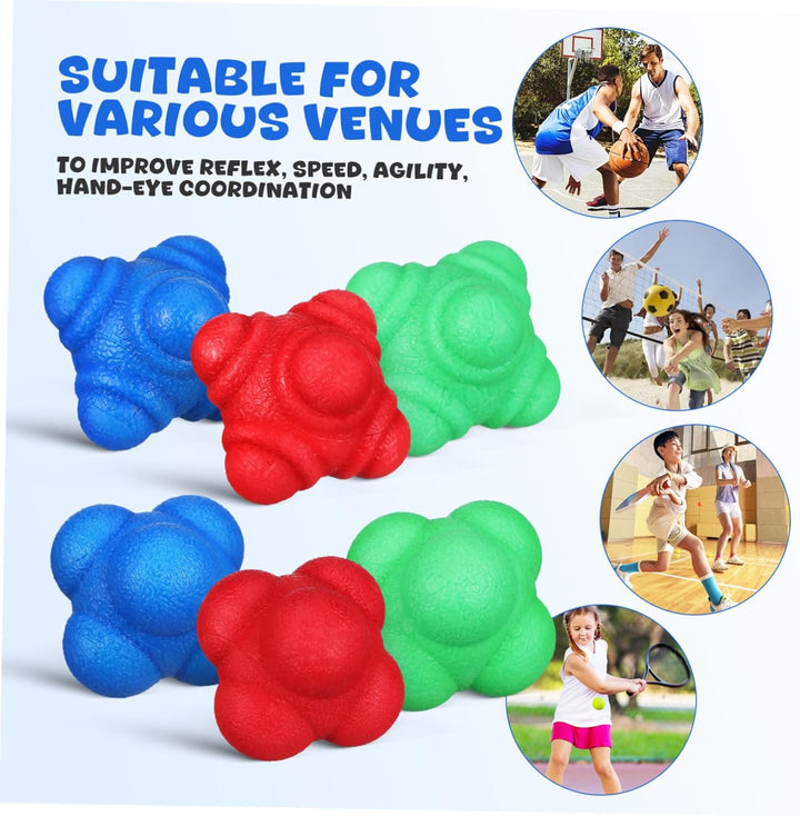 Zerodeko 6 Stück Reaktionsbälle Hexagonal Agility Balls Reaktionstraining Sport Fitnessbälle Elastis