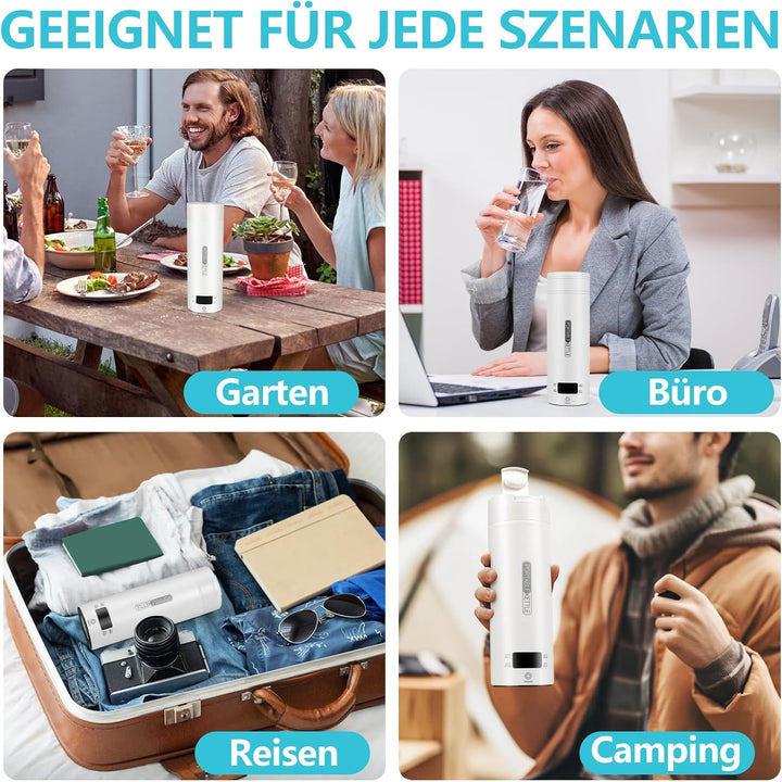 GuKKK Reisewasserkocher Klein Elektrische, 500ML Tragbarer Wasserkocher Mini Wassertasse Edelstahl 3