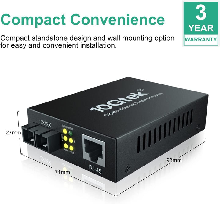 ipolex Gigabit Ethernet Medienkonverter, 1,25G Dual SC Port, SC Glasfaser auf Kupfer RJ45 Glasfaser