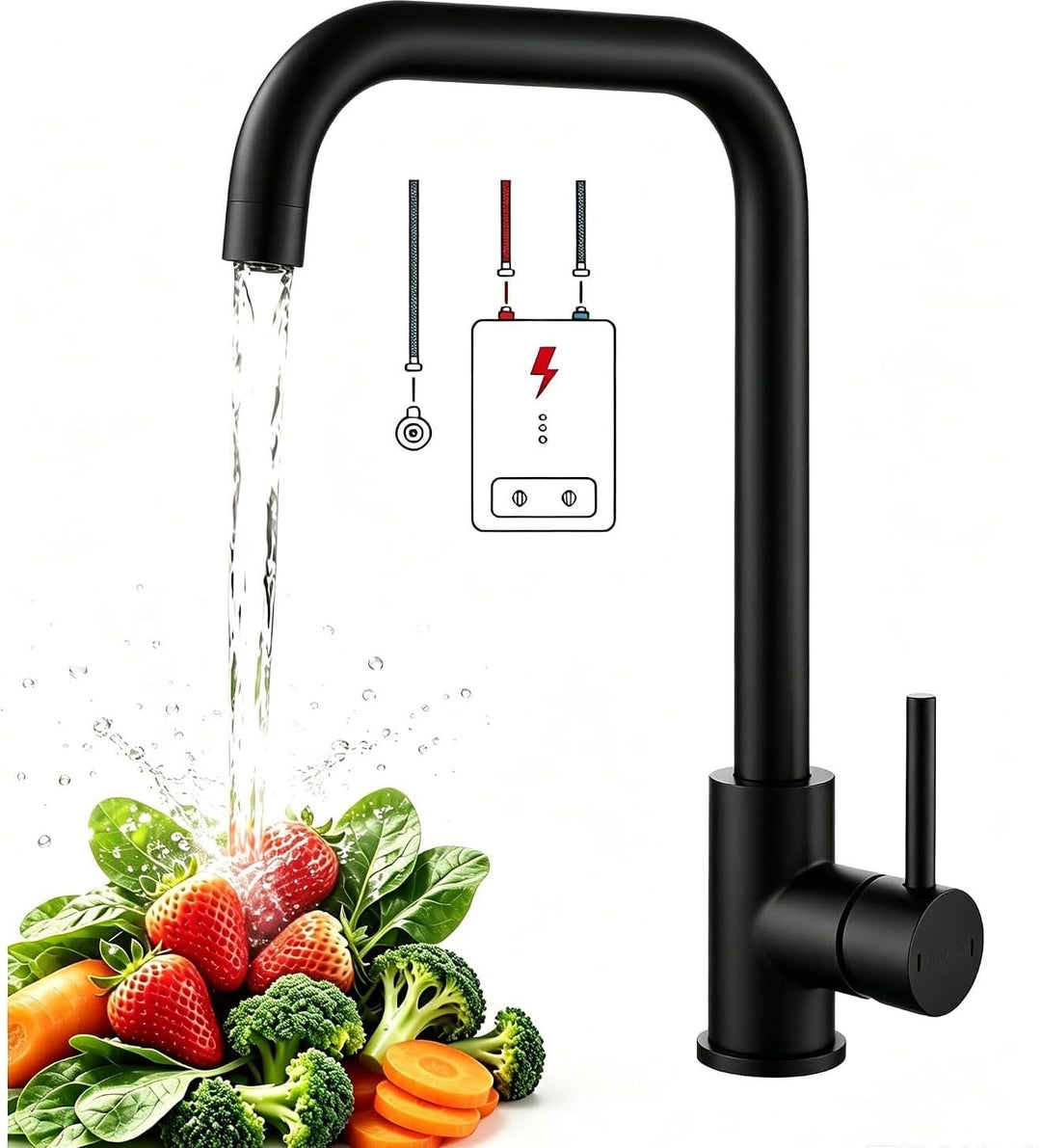 Niederdruck Armatur Küche Schwarz, 360 ° Drehbare Wasserhahn Küche, Schwarz