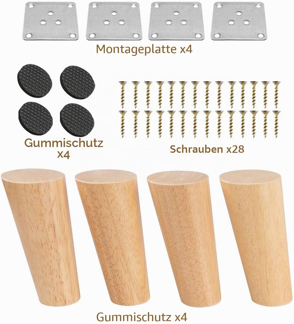 40cm Holz Möbelfüsse, Btowin 4 Stück Massivholz Tischbeine Möbelbeine DIY Ersatz mit Montageplatten