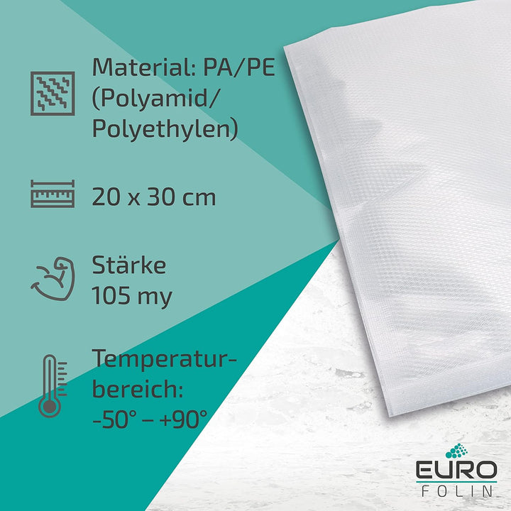 Vakuumbeutel strukturiert für Lebensmittel 20 x 30 cm 100 Stück transparent, für alle Vakuumierer, r