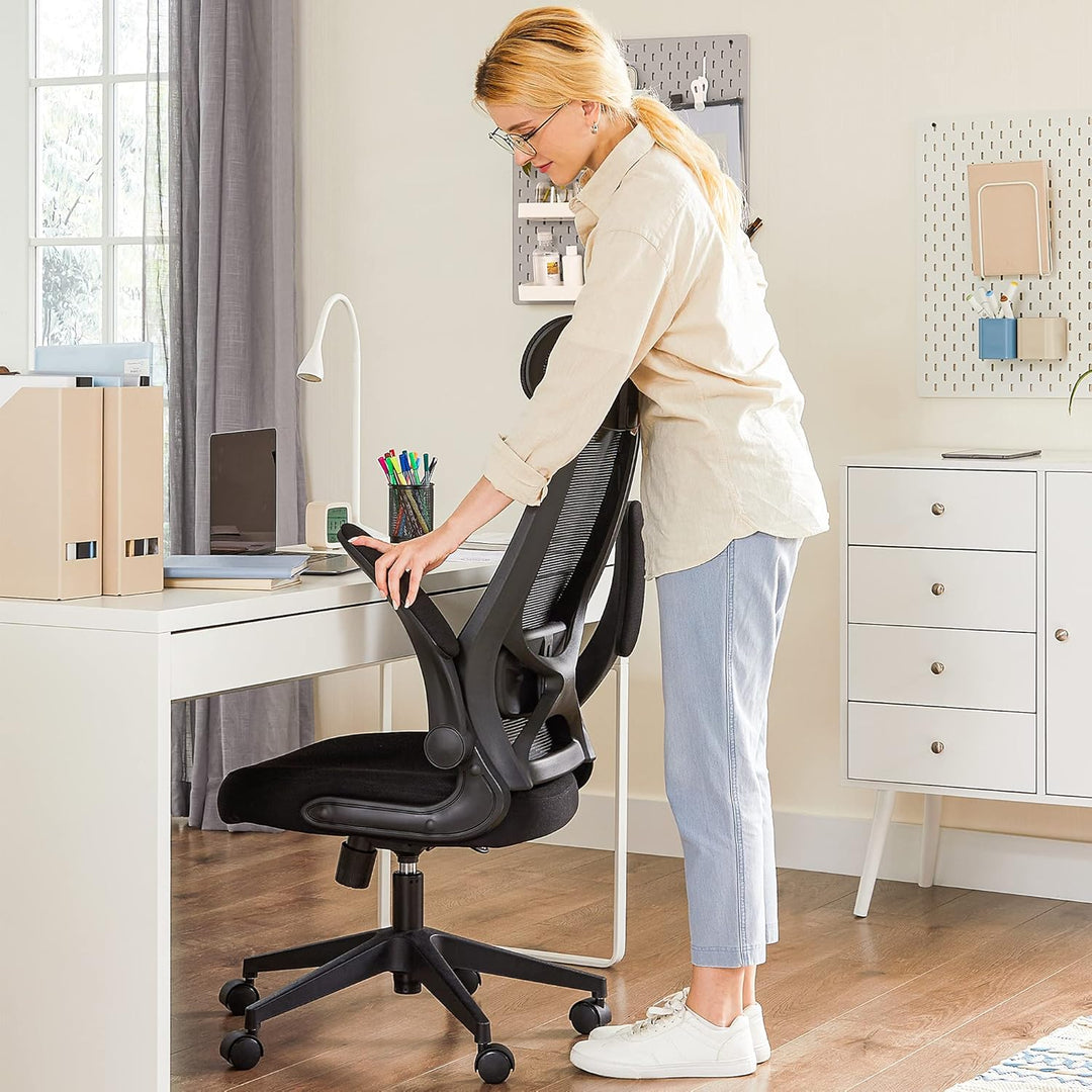 SONGMICS Bürostuhl, ergonomischer Stuhl, Drehstuhl, verstellbare Armlehnen und Kopfstütze, aus atmun