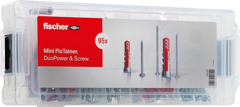 fischer Mini FixTainer DuoPower mit PowerFast II Spanplattenschraube, Dübelbox mit 95 Schrauben und