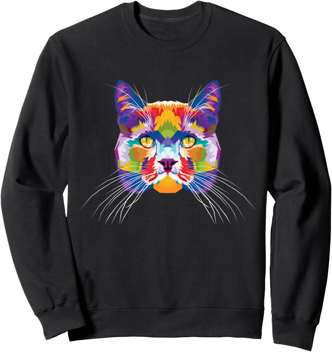 Bunte Katze Niedlich Geometrisches Kätzchen Pop-Art-Stil Ges Sweatshirt