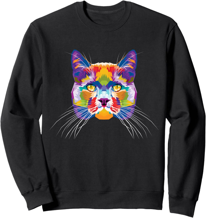 Bunte Katze Niedlich Geometrisches Kätzchen Pop-Art-Stil Ges Sweatshirt