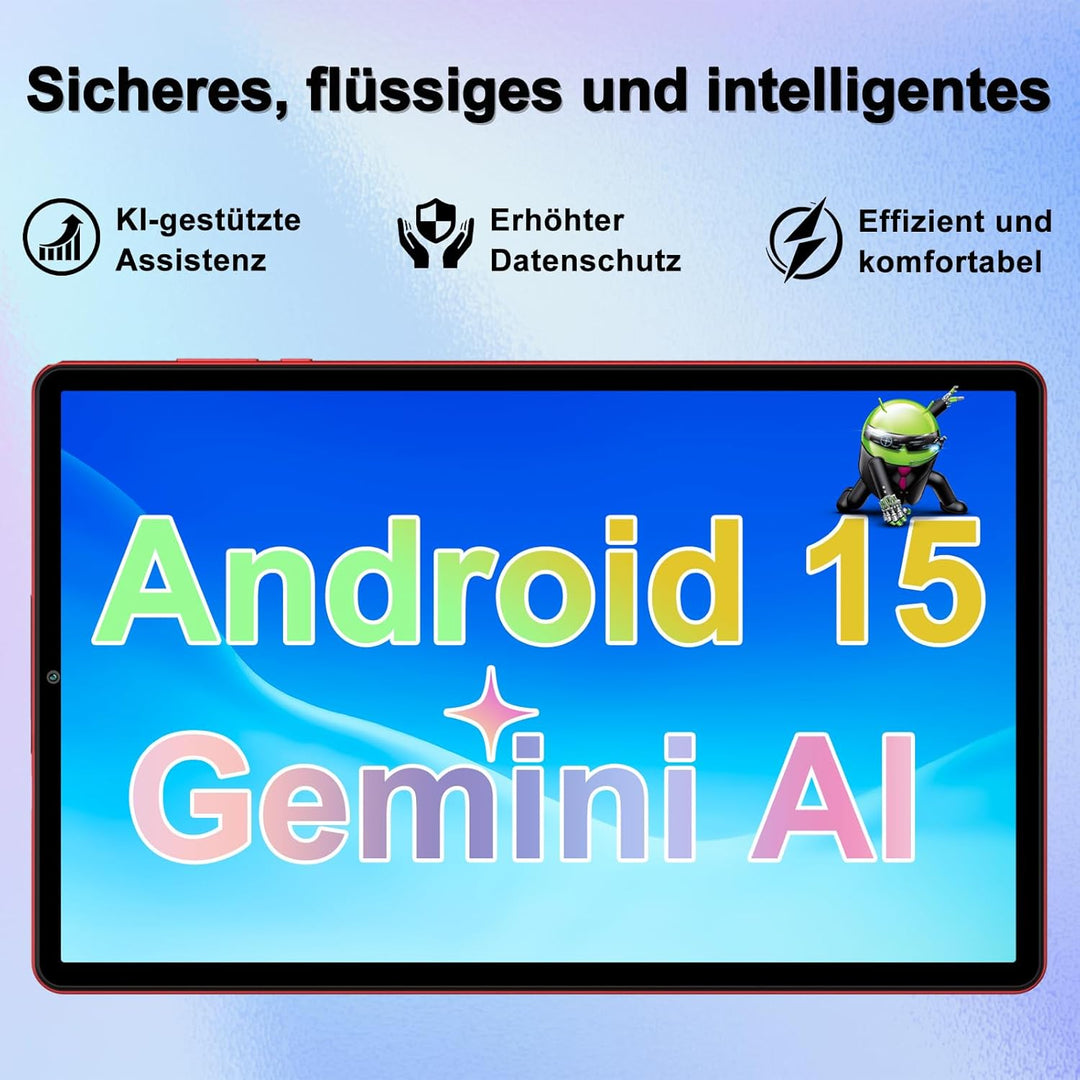 Android 15 Tablet 10 Zoll mit Gemini AI, 30 GB RAM + Erweiterbar auf 2 TB ROM, Widevine L1, 5G WLAN,