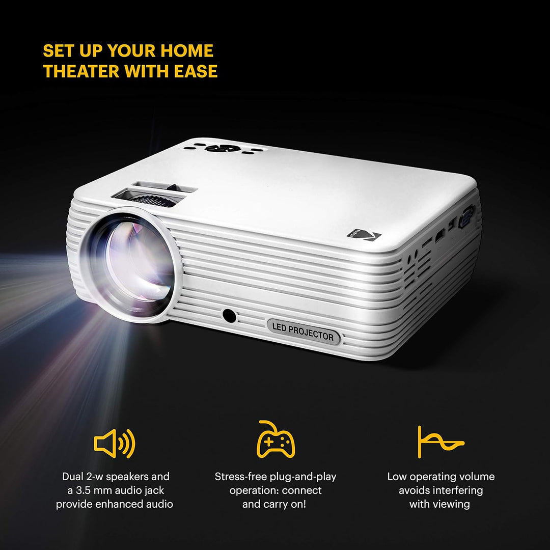 KODAK FLIK X7 Heim-Projektor (max. 1080p HD) mit Stativ und Tasche im Lieferumfang enthalten, kompak