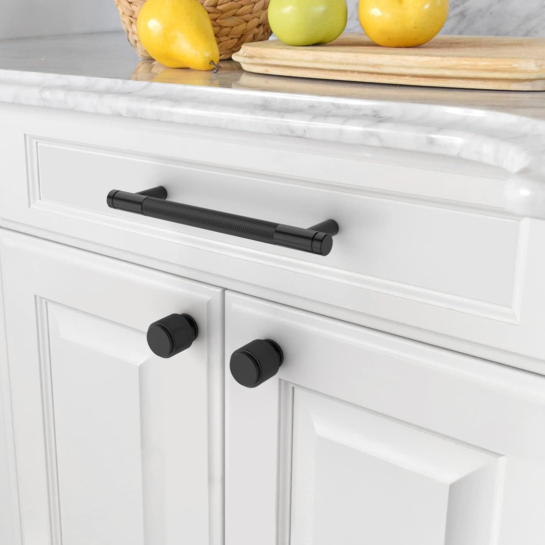 Amerdeco 10 Stück Gerändelte Schrankgriffe Schwarzes Griffe Möbel Möbelgriffe 160mm Lochabstand Türg