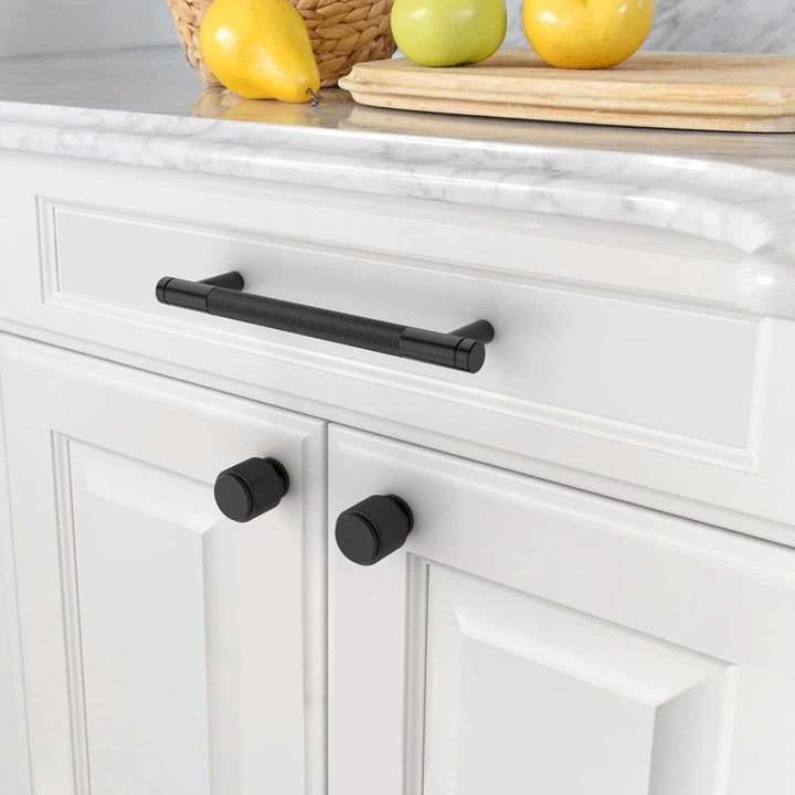 Amerdeco 10 Stück Gerändelte Schrankgriffe Schwarzes Griffe Möbel Möbelgriffe 160mm Lochabstand Türg
