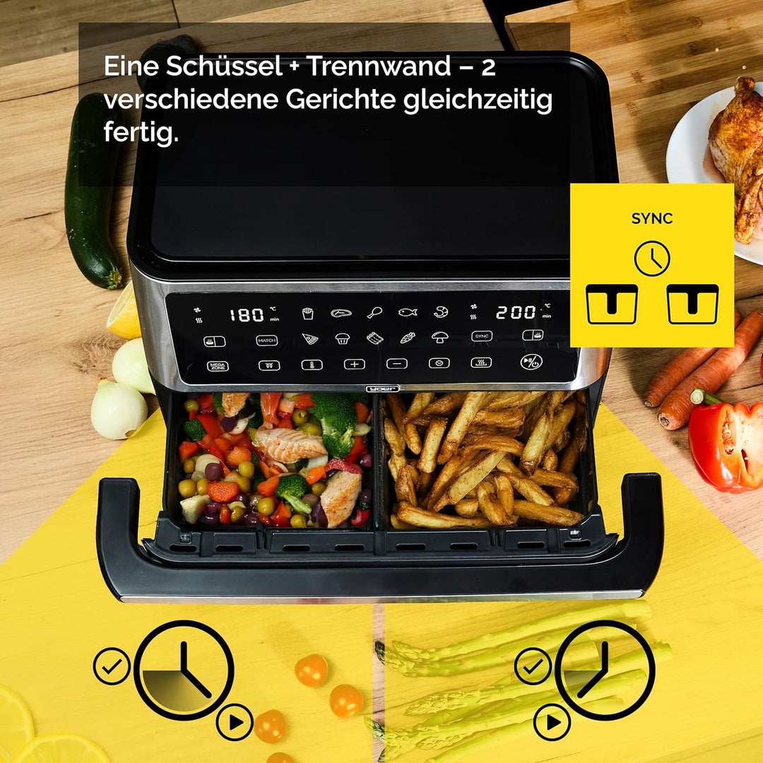 Yoer Heissluftfritteuse, 11L Airfryer, 6-in-1, 12 automatische Programme, Spülmaschinenfester Korb,