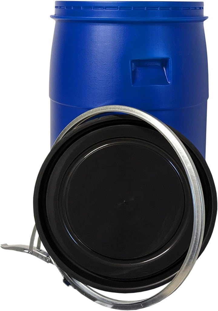 plasteo® 60 Liter Weithalsfass mit Deckel und Spannring, Lebensmittelecht BPA-Frei, Futtertonne Kuns