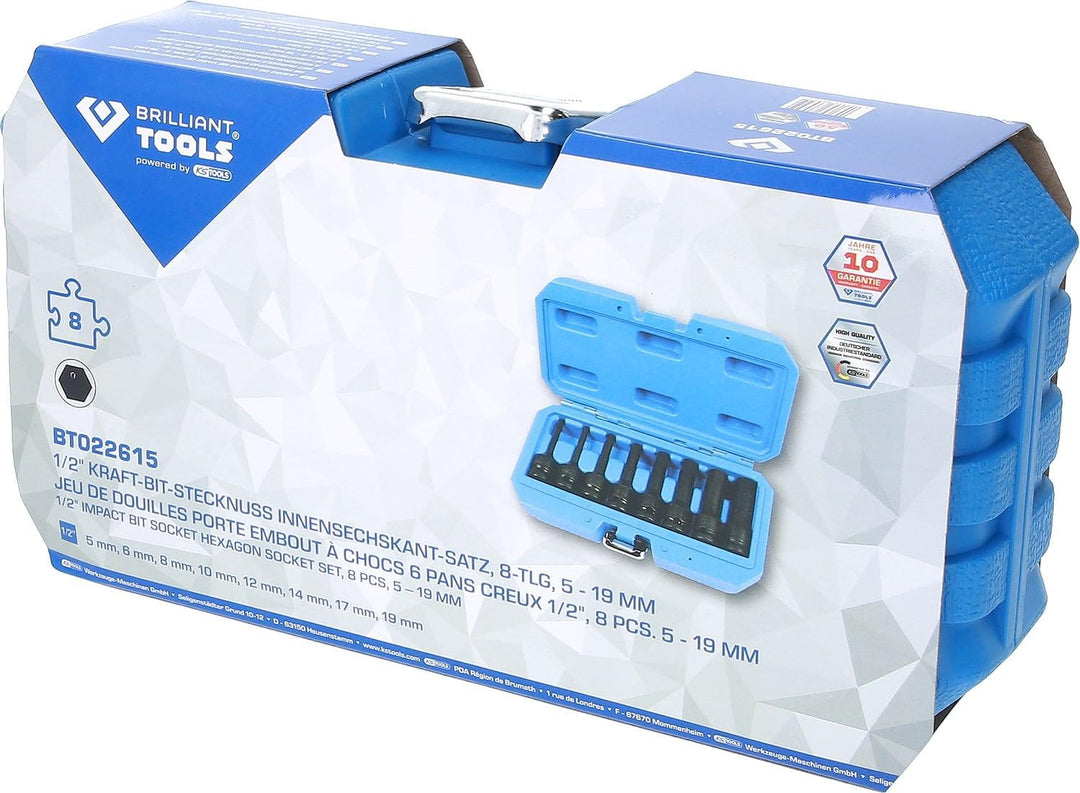 BRILLIANT TOOLS BT022615 1/2" Kraft-Bit-Stecknuss Innensechskant, 5-19 mm Satz, 8-TLG. [Powered by K
