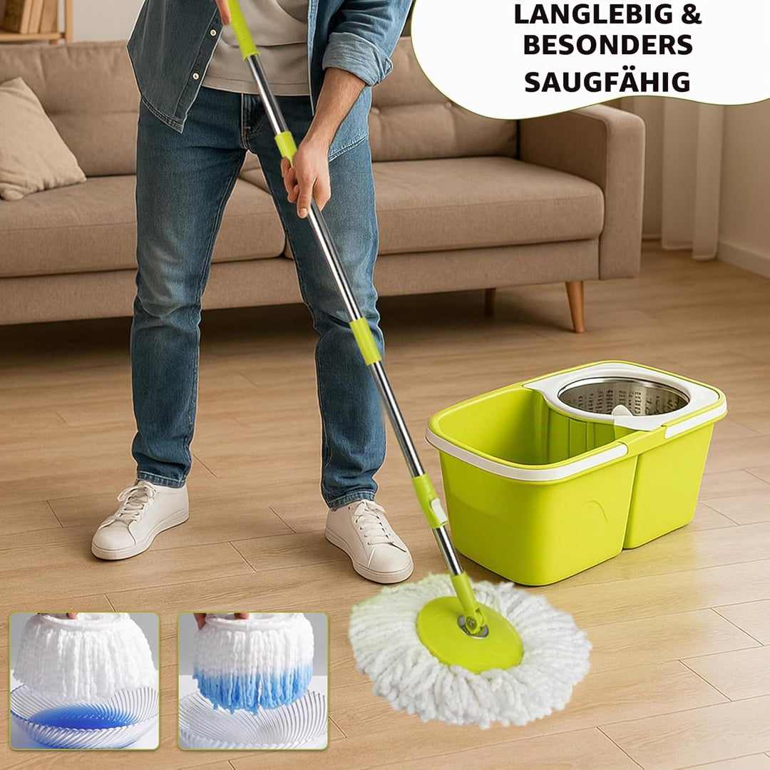 ARSUK Mopp- und Eimer-Sets – 2 separate stapelbare Eimer mit 2 Mikrofaser-Moppköpfen und 360° drehba
