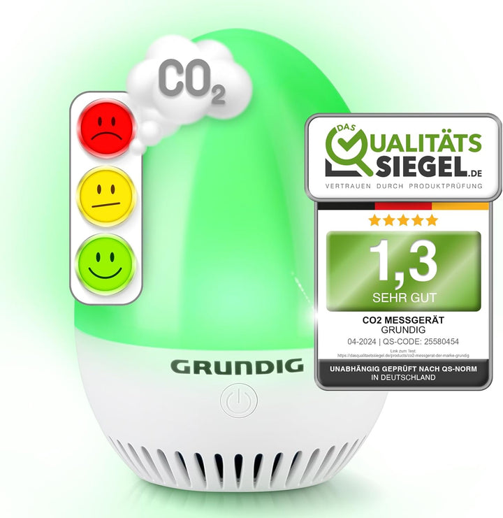 GRUNDIG CO2 Messgerät Ampel - Kalibrierungsautomatik, Akku Betrieb, Signal für Stosslüften - mobiles