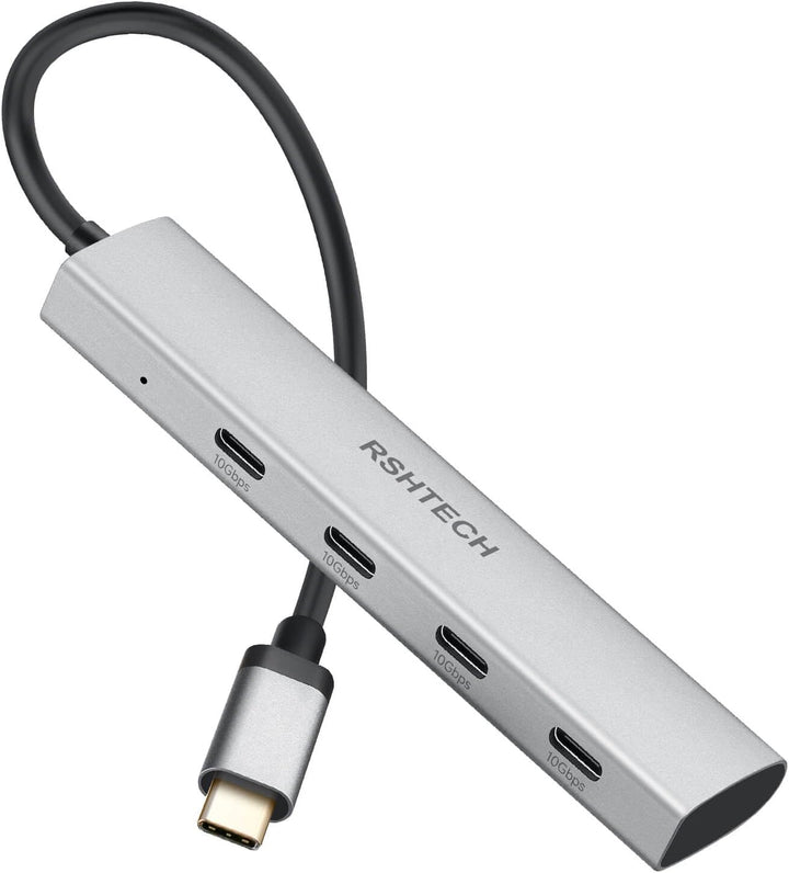USB C Hub 10Gbps, RSHTECH 4-Port USB C 3.2 Hub Aluminium USB 3.1 Gen2 Ultra Slim Datenhub Portable M