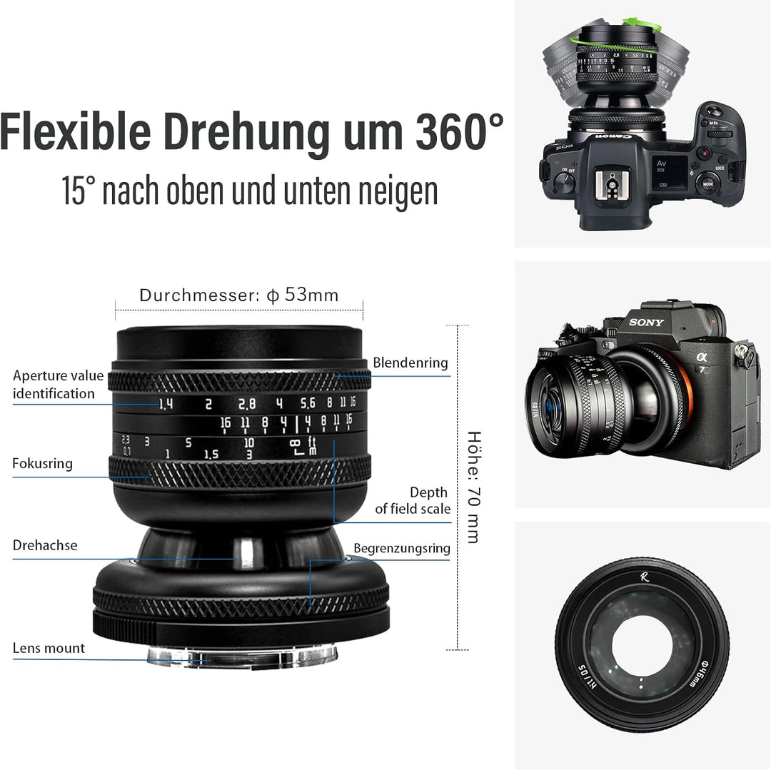 AstrHori 50mm F1.4 Objektiv mit grosser Blende Full Frame Handbuch 2-in-1-Neigungsobjektiv Miniatur-