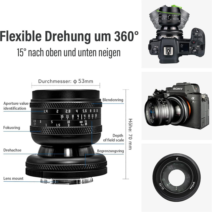 AstrHori 50mm F1.4 Objektiv mit grosser Blende Full Frame Handbuch 2-in-1-Neigungsobjektiv Miniatur-