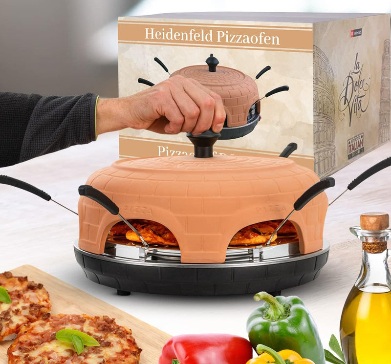 Heidenfeld Pizzaofen Pizzachef PO100 - Elektrischer Pizza Ofen - 1000 Watt - Pizzamaker inkl. Pizzas