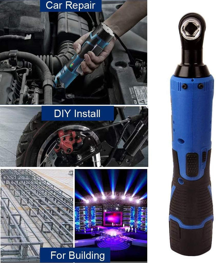 Akku Ratschenschlüssel mit 2 x 1500mAh Lithium Akkus, Elektrische Ratschenschlüssel Set - 40Nm, 12V,