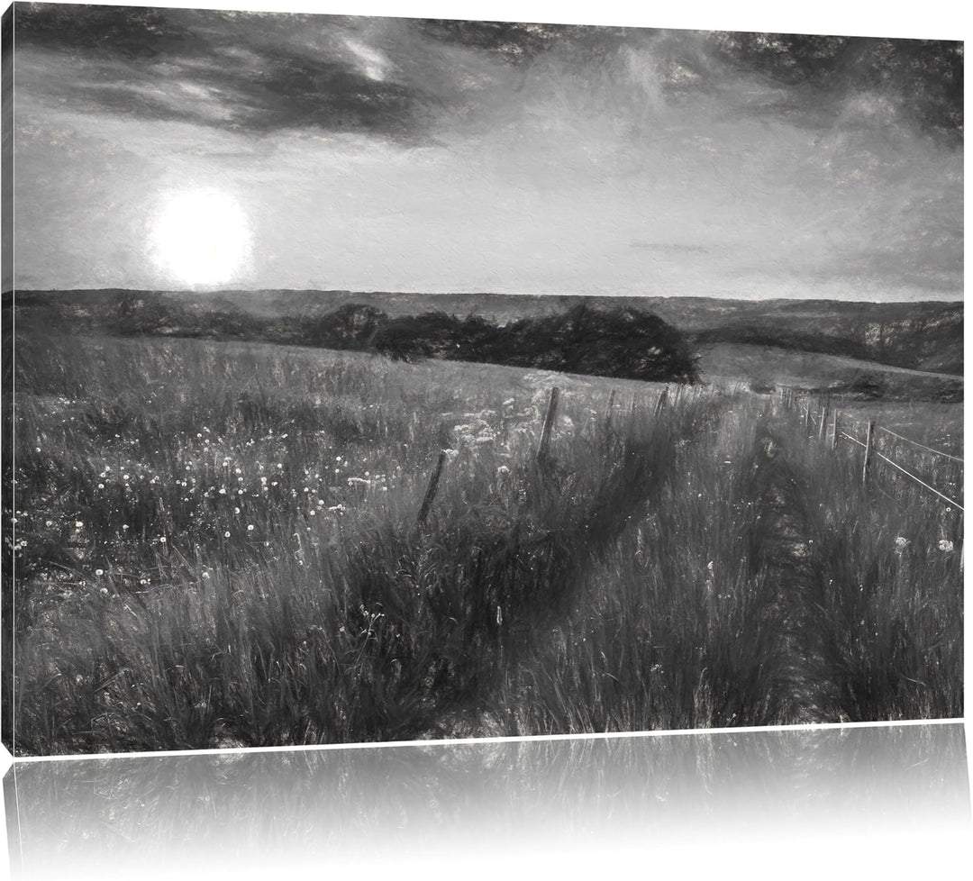 Pixxprint Bergwiese im Sonnenaufgang als Leinwandbild/Grösse: 100x70 cm/Wandbild/Kunstdruck/fertig b