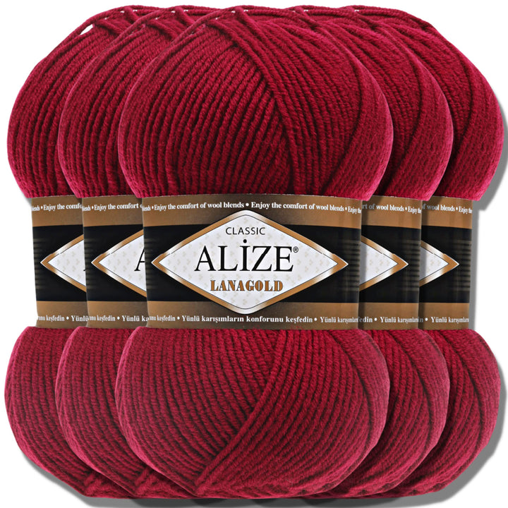 Alize 5 x 100g Lanagold Classic Türkische Premium Wolle Baumwolle und Acryl Uni Handstrickgarne | Ya