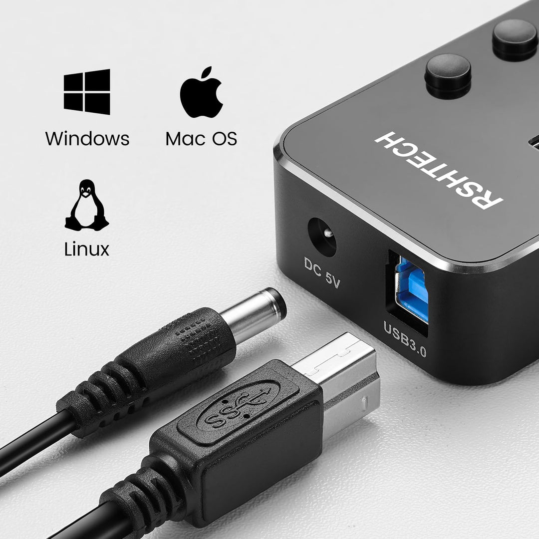 RSHTECH USB Hub Aktiv 3.0 mit Netzteil, Aluminium 7-Ports USB 3.0 Hub, USB 3.0 Port Verteiler für Da