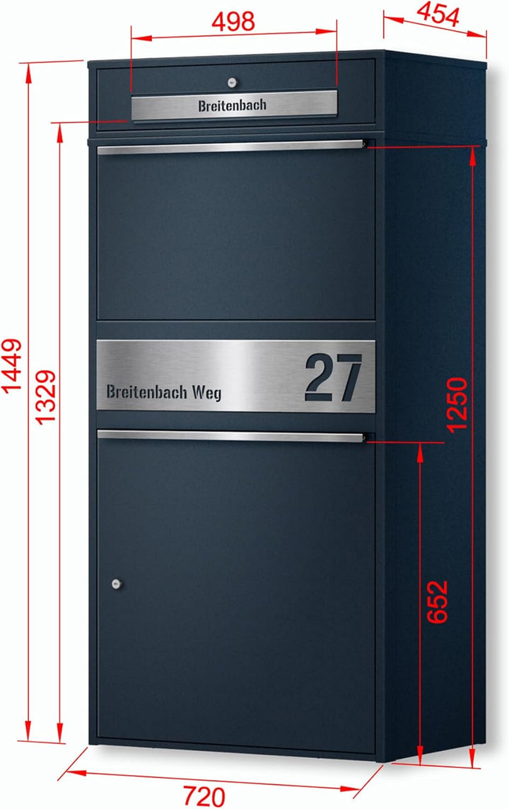 Metzler Paketbox draussen gross XXL, Briefkasten mit Paketfach in Anthrazit RAL7016, Paketbriefkaste