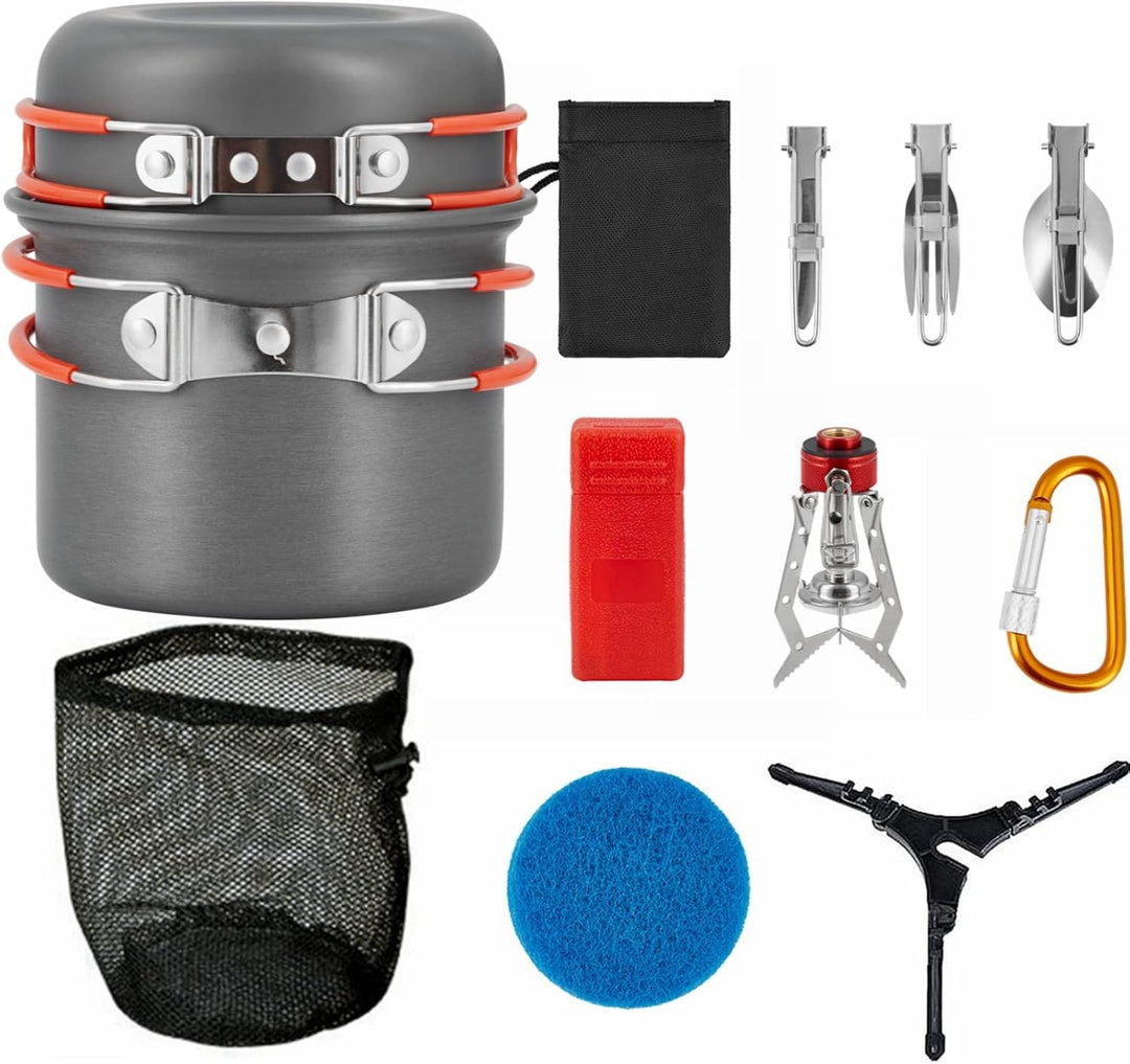 Bulin Camping Kochgeschirr Set,Outdoor Camping Kochset Aluminium,Camping Töpfe und Pfannen für 1-2-4
