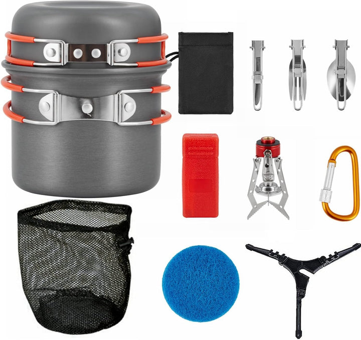 Bulin Camping Kochgeschirr Set,Outdoor Camping Kochset Aluminium,Camping Töpfe und Pfannen für 1-2-4