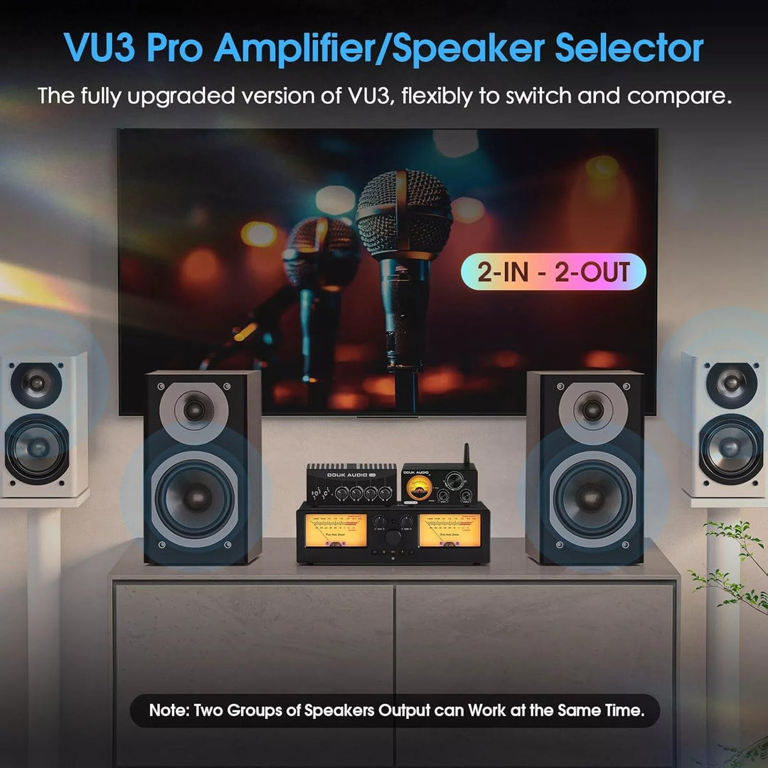 DoukAudio VU3PRO Duales Analoges VU-Meter, 2-Wege Verstärkerschalter, Lautsprecherauswahl, Verstärke