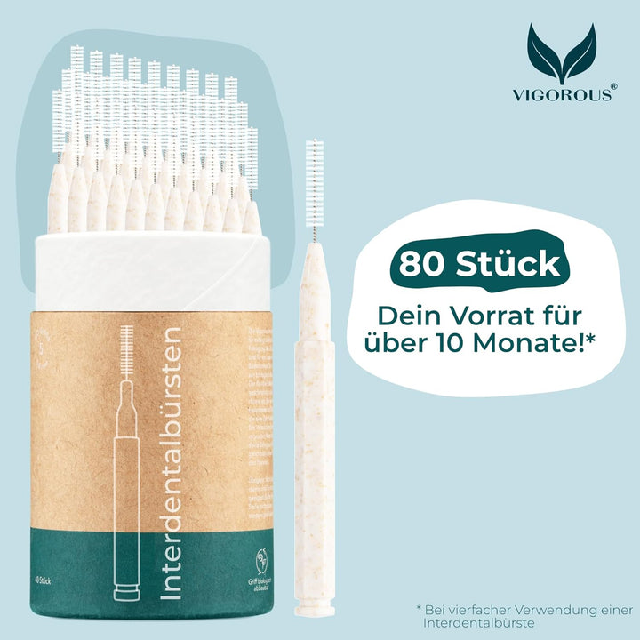 VIGOROUS® 80 Stk. Vorteilspack nachhaltige Interdentalbürsten - ISO 2, 0,5 mm - Zahnzwischenraumbürs