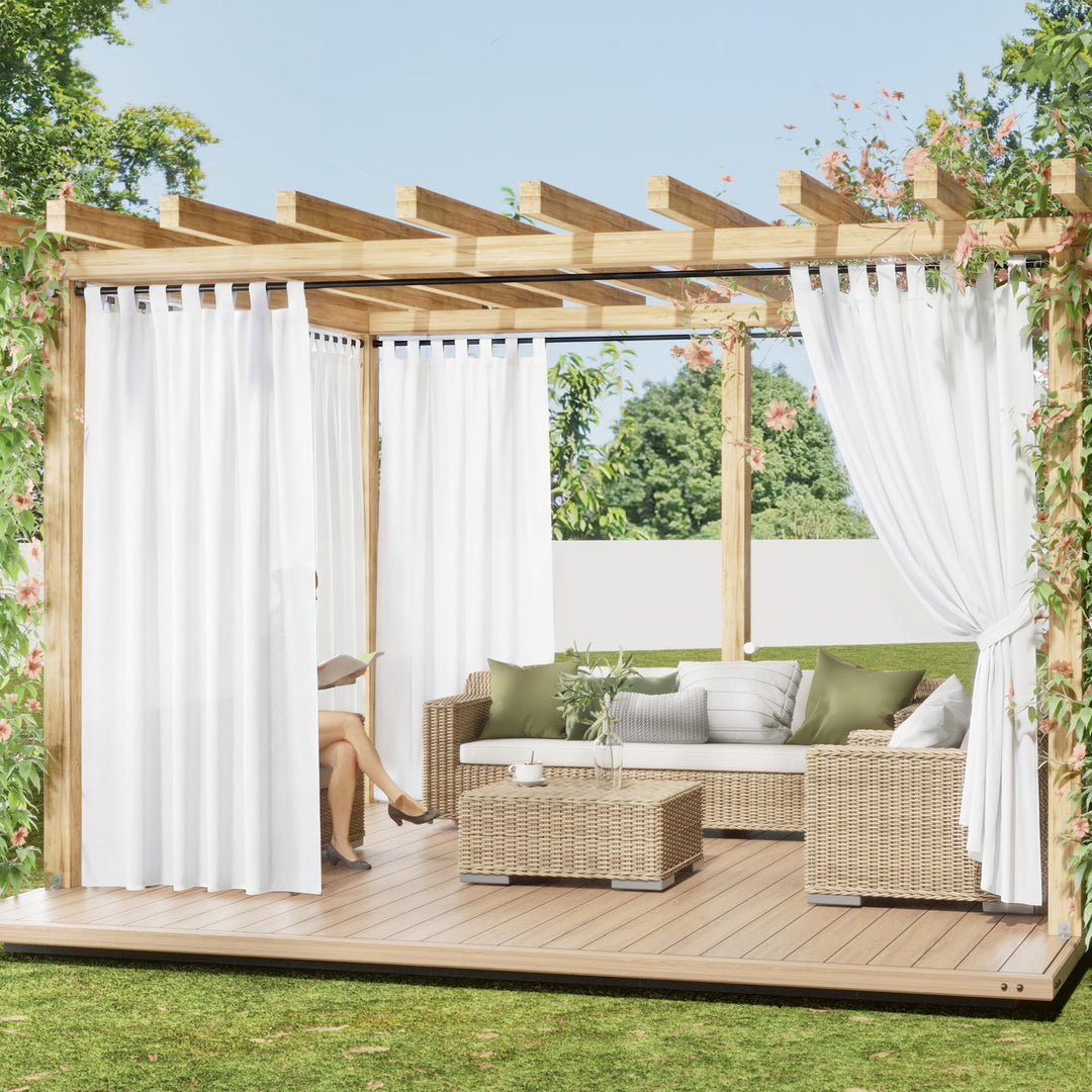 PONY DANCE Outdoor Gardinen Halbtransparent Outdoorvorhänge mit Klett-Schlaufen für Terrasse & Pavil