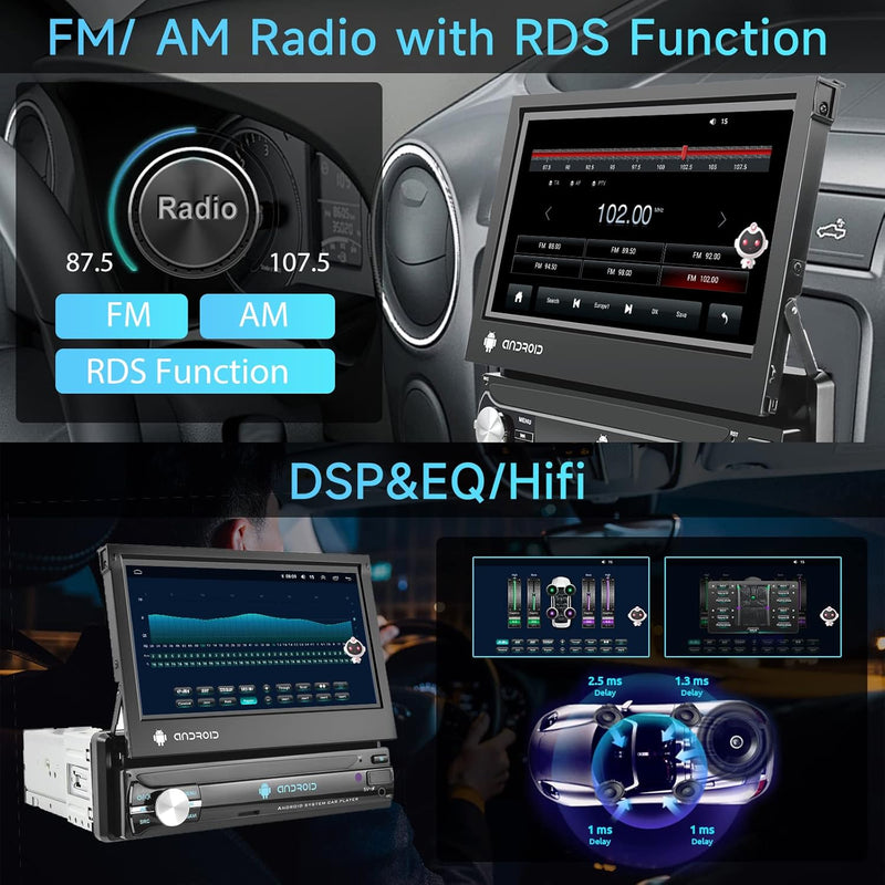 4GB+64GB Autoradio 1 Din 8 Core Android mit Wireless Carplay, Android Auto, Mirror Link, 7 Zoll IPS