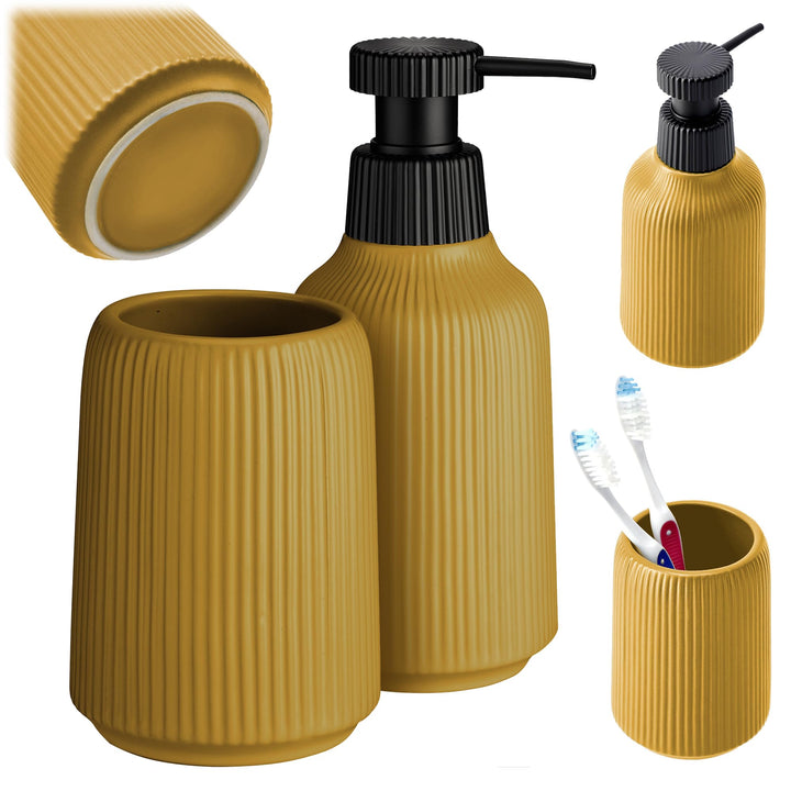 KADAX Badezimmer Zubehör Set, Modernes Badzubehör, Badaccessoires aus Keramik, Bad Accessoires (Gelb