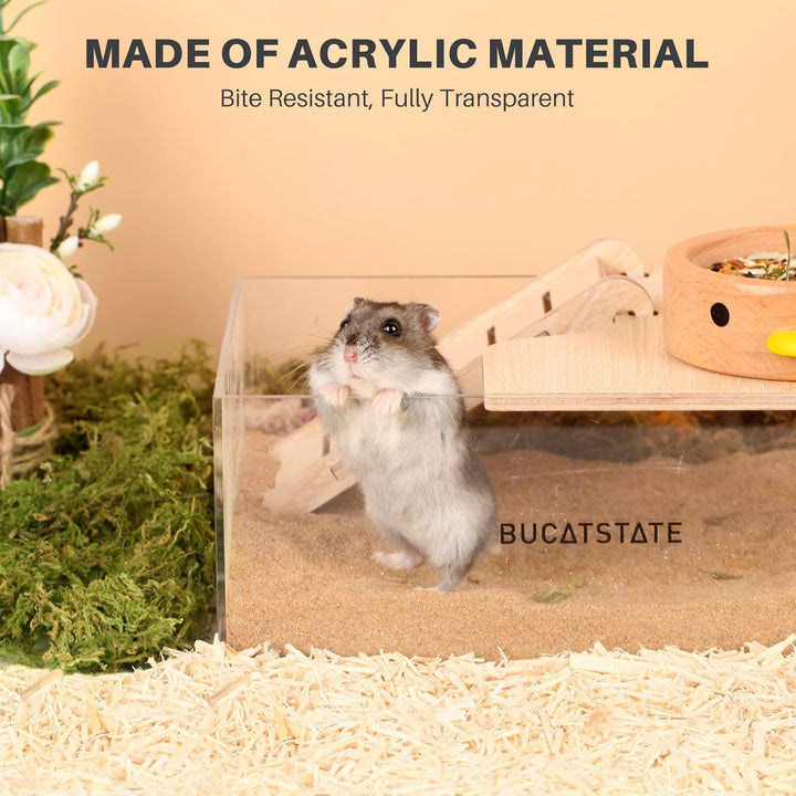 BUCATSTATE Sandbad-Container für Hamster mit Leiter – Acryl-Dusch- und Grabungsraum-Katzenklo für Mä