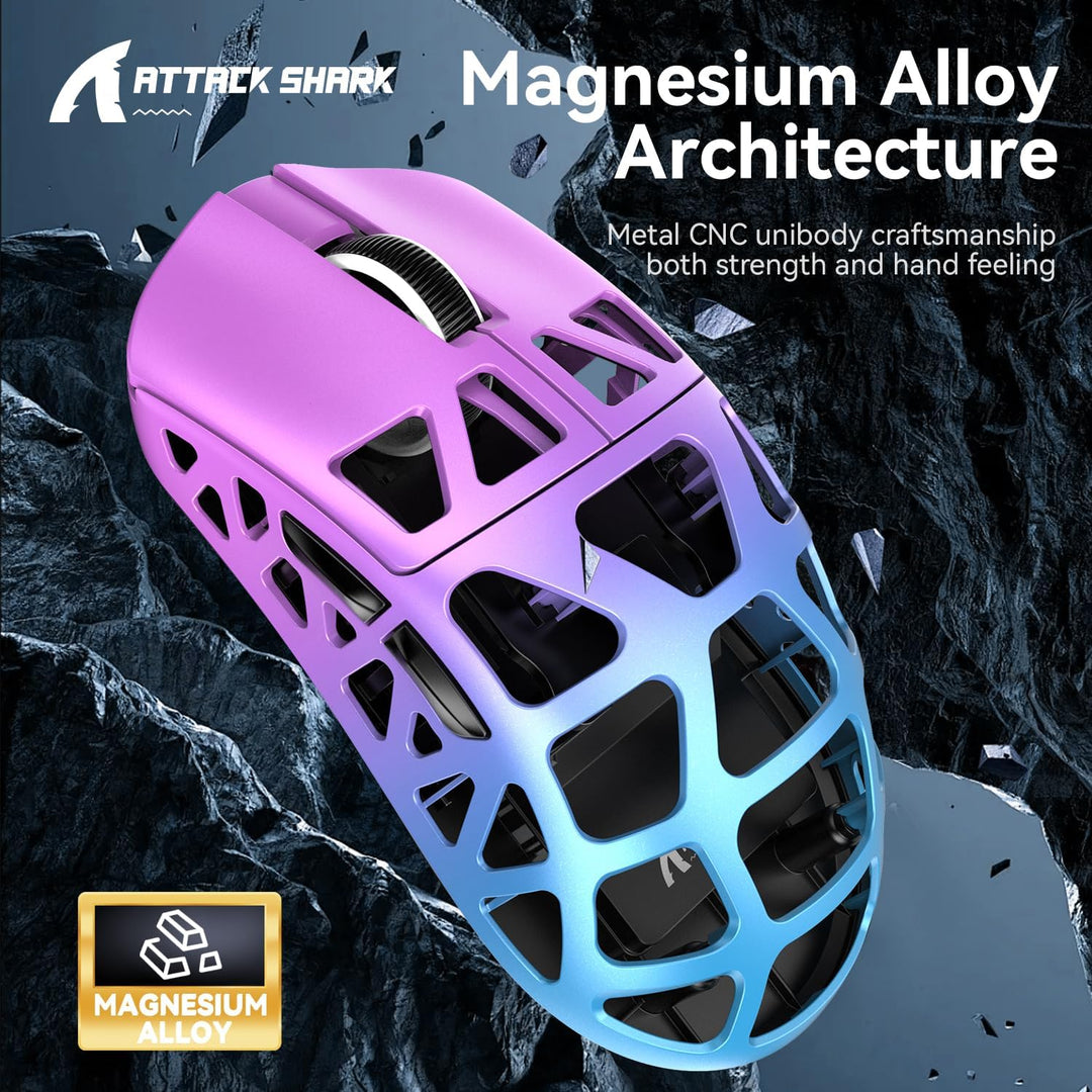 ATTACK SHARK R3 Magnesiumlegierungsmaus, kabellose 8K-Maus, 46 g SUPERLIGHT-Maus, PixArt PAW3395-Gam