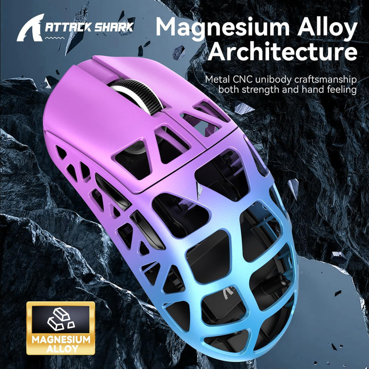 ATTACK SHARK R3 Magnesiumlegierungsmaus, kabellose 8K-Maus, 46 g SUPERLIGHT-Maus, PixArt PAW3395-Gam
