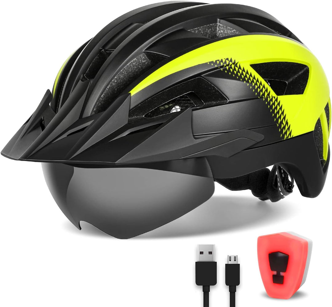 FUNWICT Fahrradhelm mit Visier für Herren Damen, Leichte Fahrradhelm mit Magnetischem Brille und USB